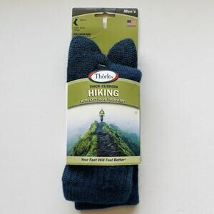NWT Thorlos Mens HIKING Socks Thick Padded Foot Protection Crew Blue Med 5.5-8.5